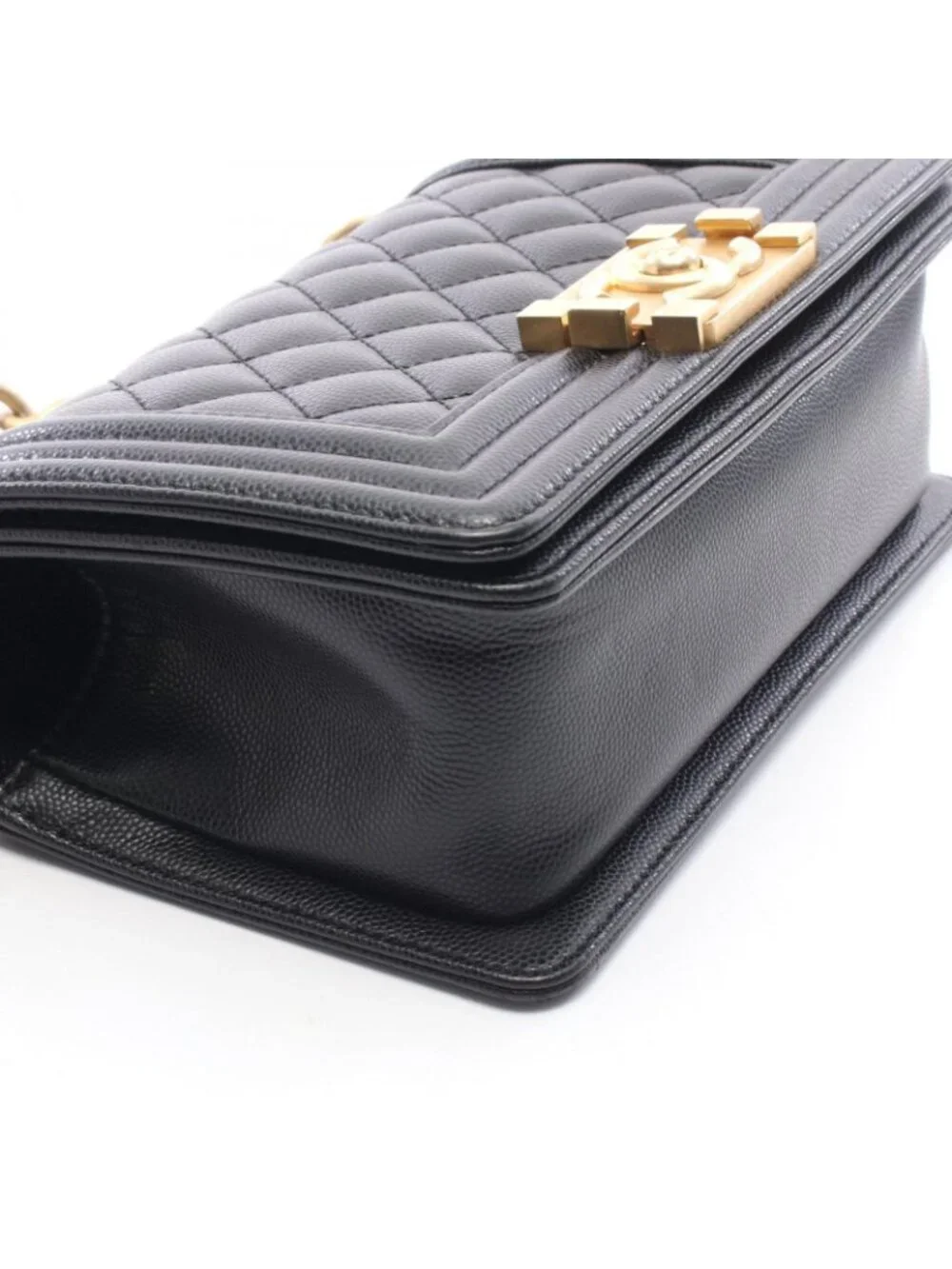 Chanel Shoulder Bag Boy Small Black Caviar Leather Chain